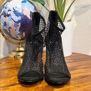 Bisou Bisou Black Mesh Peep-Toe Ankle Heels